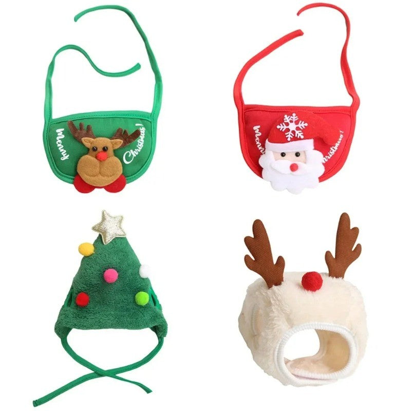 1Pcs Chapéu de Natal Engraçado para Cães, Babadores de Papai Noel para Animais de Estimação, Fantasia de Cosplay para Festa de Ano Novo, Boné de Filhote, Cachecol para Gatos Fofos, Acessórios de Roupa, Presente