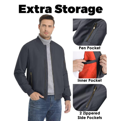 MAGCOMSEN Men's Aviator Jackets Thick Warm Orange Lining Bomber Jackets Fall Winter Casual Windproof Coats