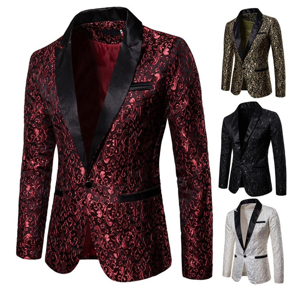 Luxury Men Jacquard Single Button Slim Fit Turndown Collar High Quality Wedding Banquet Men Jacket Coat