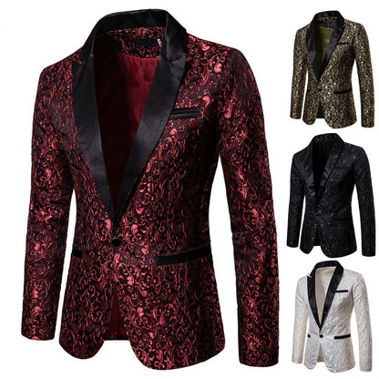 Luxury Men Jacquard Single Button Slim Fit Turndown Collar High Quality Wedding Banquet Men Jacket Coat