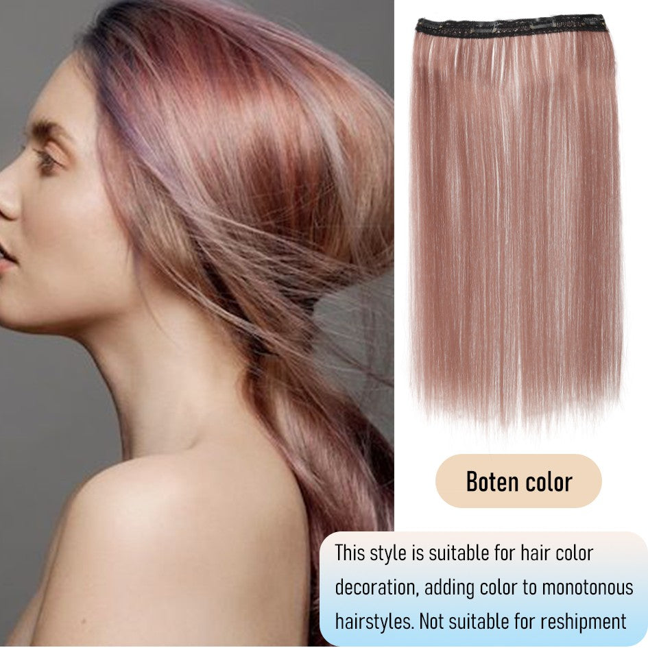 Apliques de cabelo liso sintético 50cm com 4 mechas coloridas, rabo de cavalo de clipe, perucas rosa/azul/roxa, perucas de Halloween/Natal