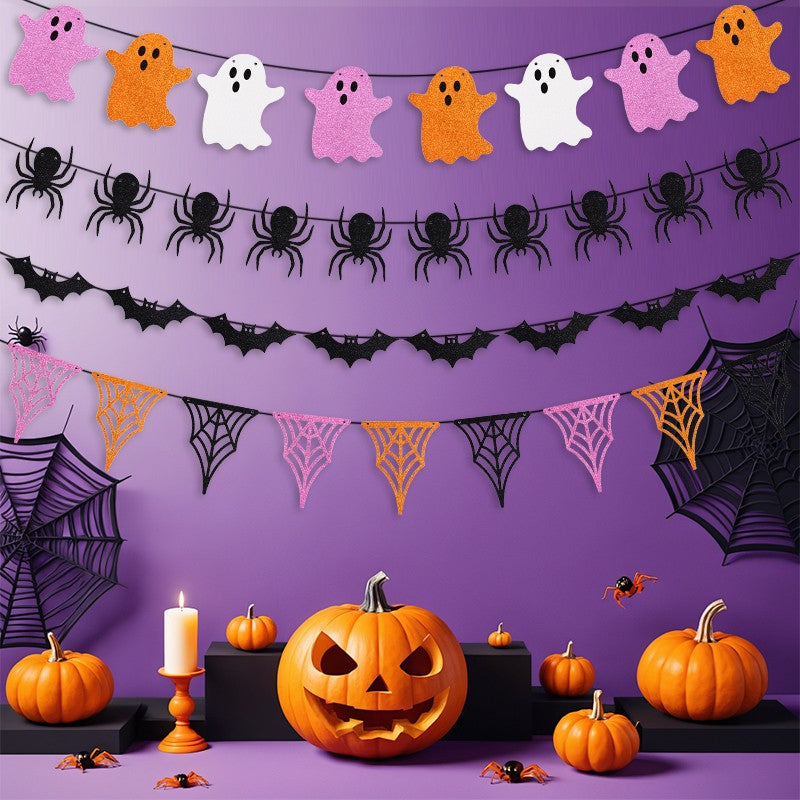 3M Halloween Paper Banner Horror Bat Spider Ghost Flag Garland Bunting For Halloween Home Party Hanging Props Decorations