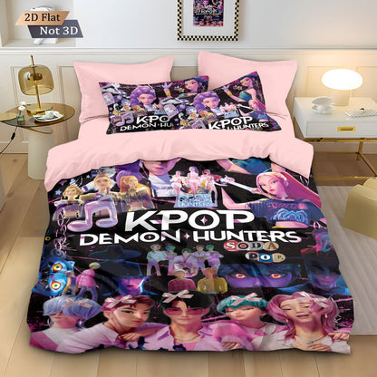 Kpop Demon Hunters Huntrix Bedding Set - Single to King Size, Anime Print Duvet Cover Sets for Adult Bedrooms