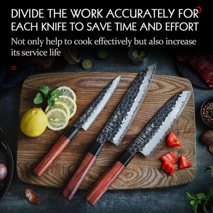 Conjunto de Facas de Cozinha HEZHEN 1-3PC Chef Utilitária Santoku Profissional Aço Revestido Japonês para Carne Faca de Cozinha Madeira Vermelha
