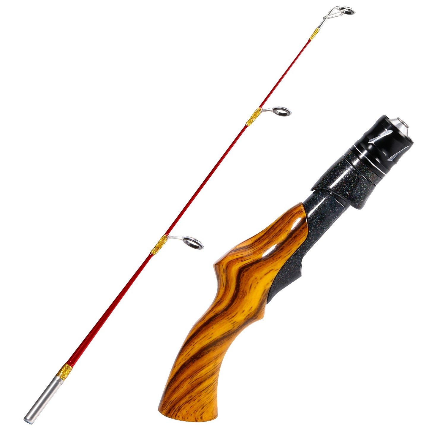 Vara de Pesca no Gelo Sougayilang 2 Seções de Fibra de Carbono Alta Vara de Gelo com Potência Duas Pontas de Vara Arrasto Máx. 8Kg Pesca no Gelo