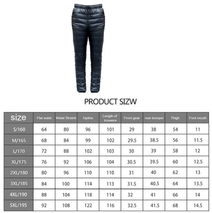 Outdoor Thermal Goose Down Pants Both Side Open Zipper Windproof Waterproof Camping Climbing Men Women Winter Trousers S-5XL