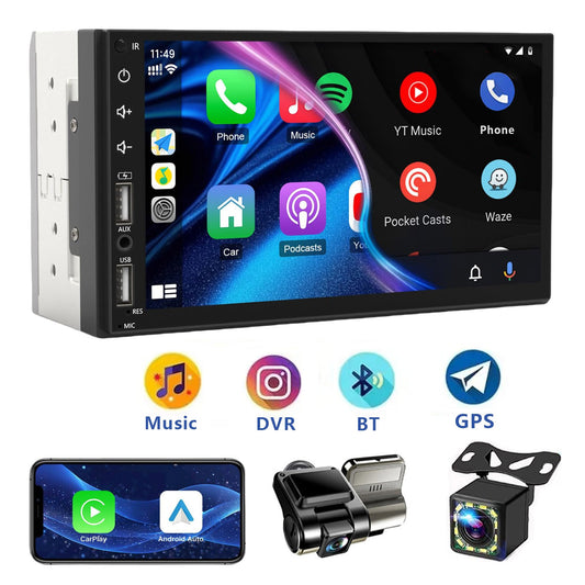 Leadfan 7 Inch Touchscreen Car Stereo Radio 2 Din CarPlay Android Auto Car Video Player with Dash Cam & Backup Camera BT FM 2USB
