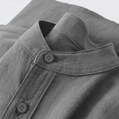 Men's Cotton Linen T-shirt Summer Hot Sale Henley Neck Casual Breathable Lightweight Solid Color Pocket Button Tops