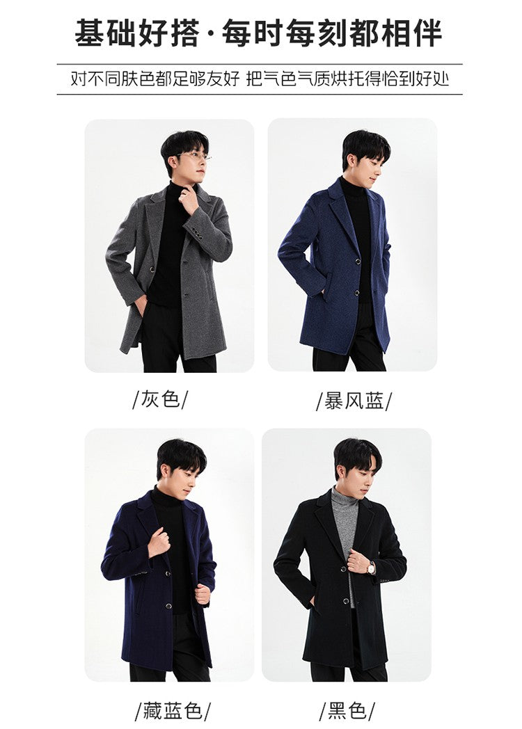 Autumn and Winter Mid-Length Western-Style Business Reversible Woolen Coat Men's 100% Wool Handmade Coat Cashmere Overcoat Coat