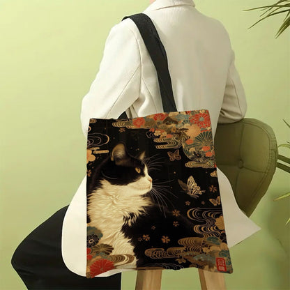 Butterfly Cat Pattern Bag High-Definition Digital Printed Shopping Bag Environmentally Friendly And Portable Linen Bag 7.2