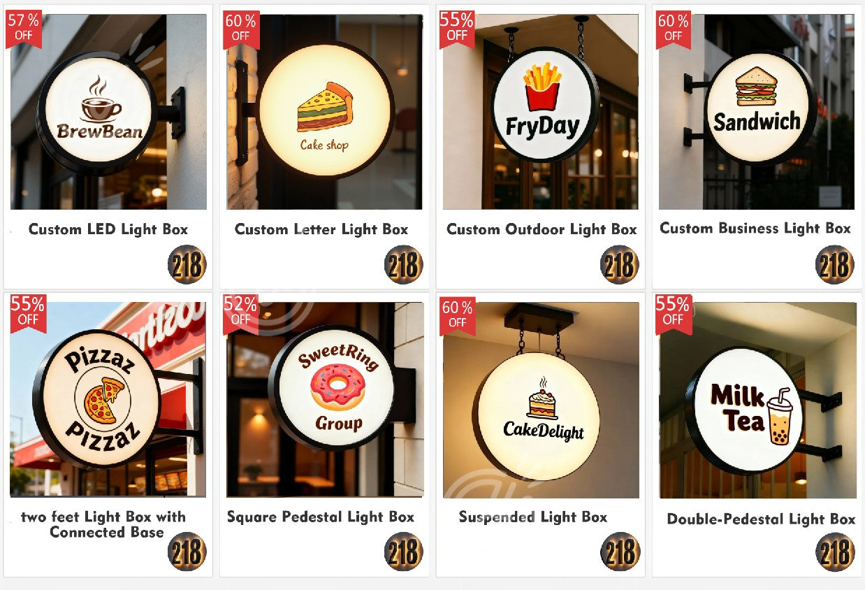 Custom Double Sided Coffee Sign LightBox Advertising LED Light Up Outdoor Business Signage Display Art Deco Wall Waterproof Logo