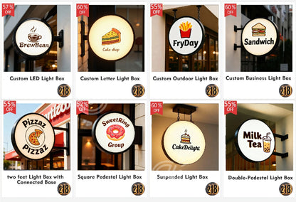 Custom Double Sided Coffee Sign LightBox Advertising LED Light Up Outdoor Business Signage Display Art Deco Wall Waterproof Logo