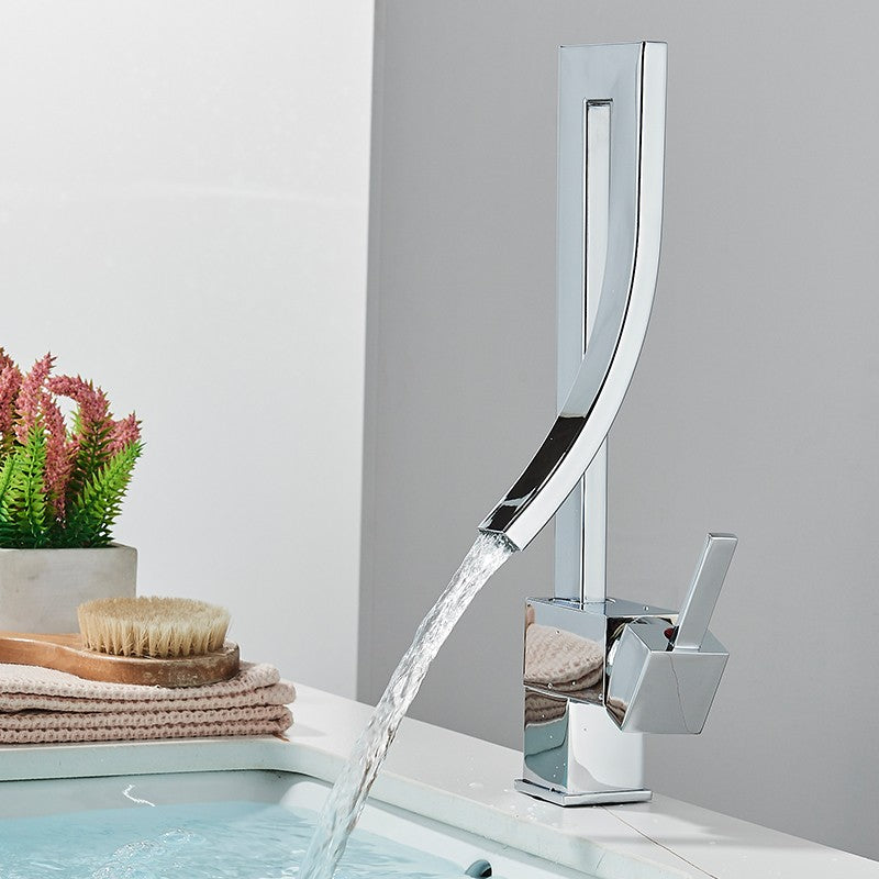 Bathroom Basin Faucet Brass Deck Mounted Mixer Taps Single Handle Single Hole Hot Cold Water Mixers Tap