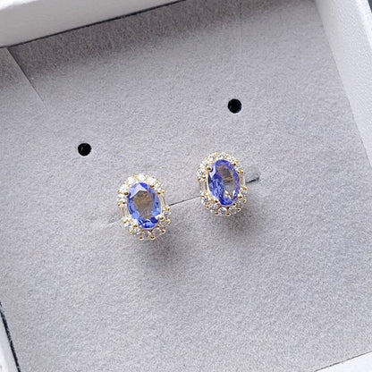 VVS Grade Natural Tanzanite Earrings Allergy 925 Silver Earring with 18K Gold Plated 4mm*6mm Total 1ct Tanzanite Jewelry
