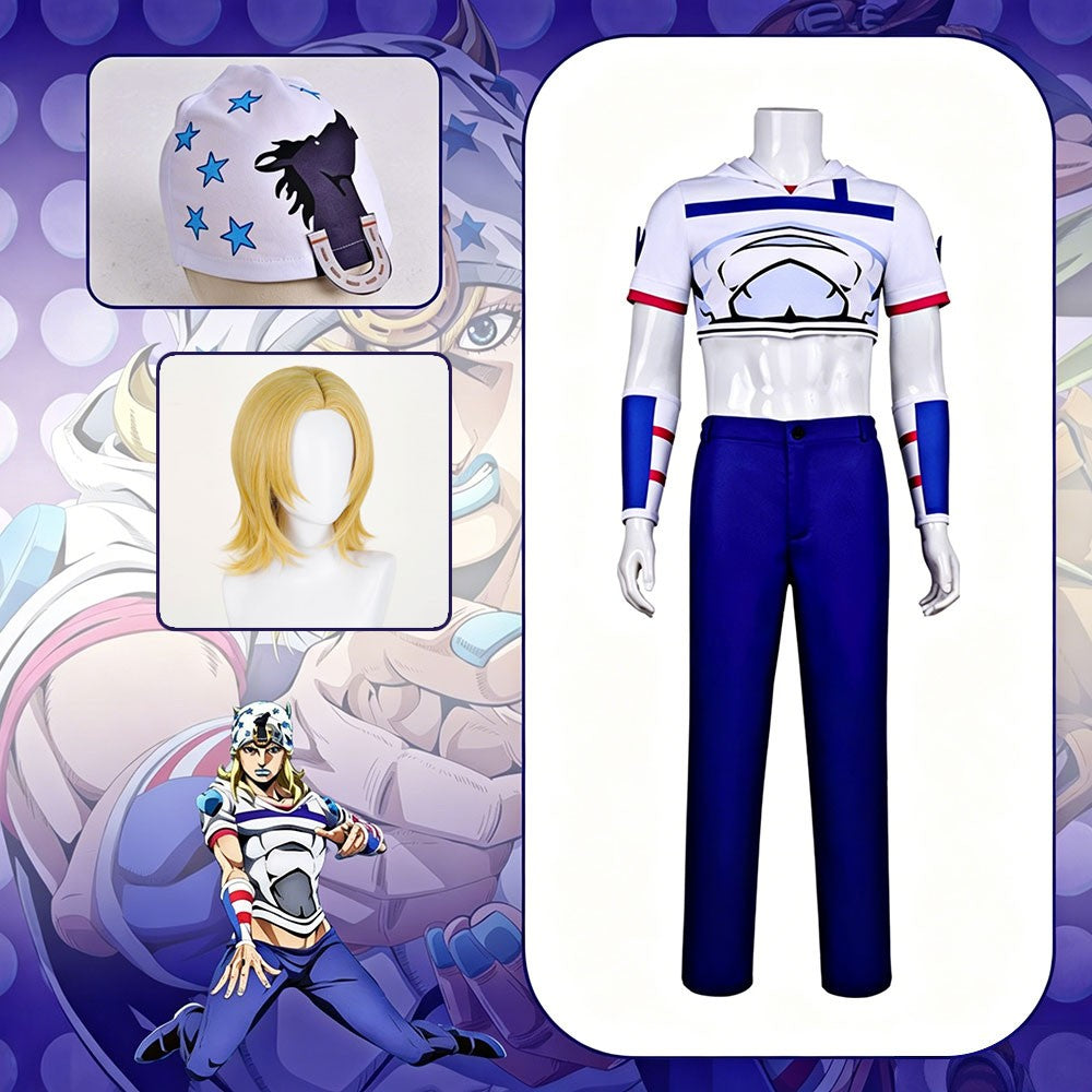 Anime JoJo Jonathan Johnny Joestar Cosplay Costume Wig Hat Accessory Suits Carnival Halloween Comic Party Role Play Clothing