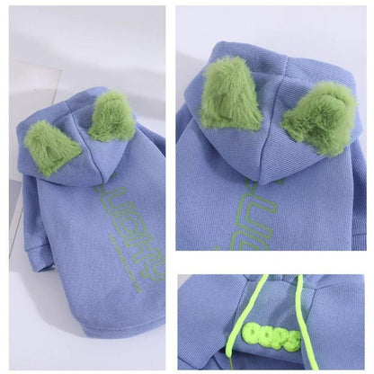 Moletom de cachorro com capuz estampado de letras, moletom de cachorro quente e confortável, roupas de cachorro de algodão/poliéster, macacão de filhote ajustável, outono