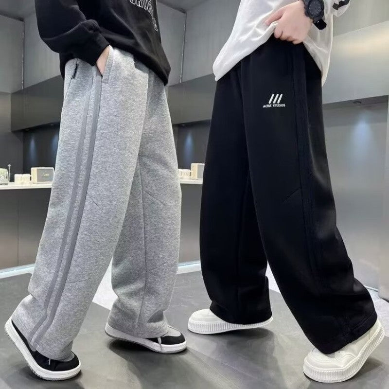 Autumn Boys Causal Pants Kids Loose Cotton Sports Pants 110-170 Black Grey Soft Trousers for Children Spring Kids Clothing 2025