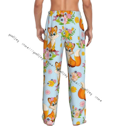 Men's Sleepwear Loose Sleep Pants Pajamas Cute Fox Background Long Lounge Bottoms Casual Homewear