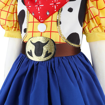 2026 New Girls Cow Spot Dress Children's Halloween Toy Cosplay Costume Toddler Up Birthday Stage Performance Cowboy Dress Carniv