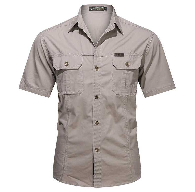 Men's Streetwear Casual Button Down Military Cargo Shirt Short Sleeve Cotton Dress Shirts For Hiking Fishing Golf Polos Shirts