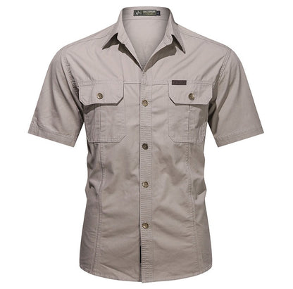 Men's Streetwear Casual Button Down Military Cargo Shirt Short Sleeve Cotton Dress Shirts For Hiking Fishing Golf Polos Shirts