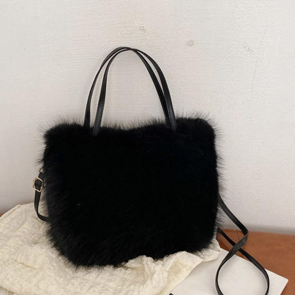 Faux Fur Tote Bag Women's Bucket Plush Light Luxury Ladies Handbags Soft Winter Crossbody Shoulder Bags