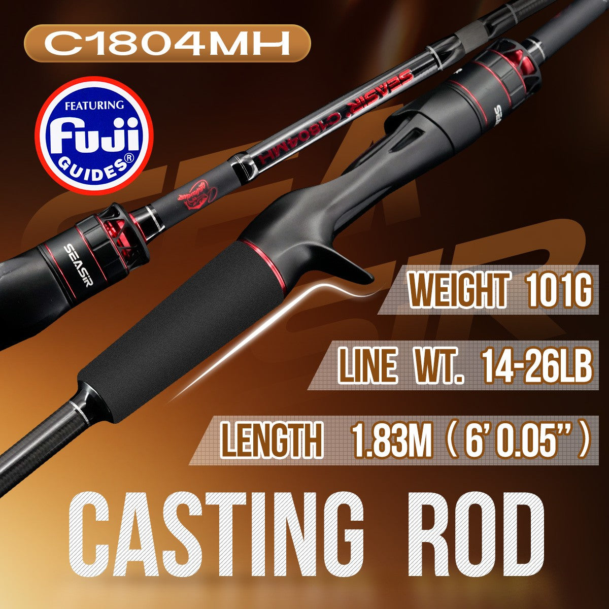 Vara de Pesca para Spining e Casting Seasir Salminus XF M/MH, Passadores FUJI O, 1,83M, Arrasto 7-9KG, 4 Partes, Alta Potência, Vara de Viagem Versátil
