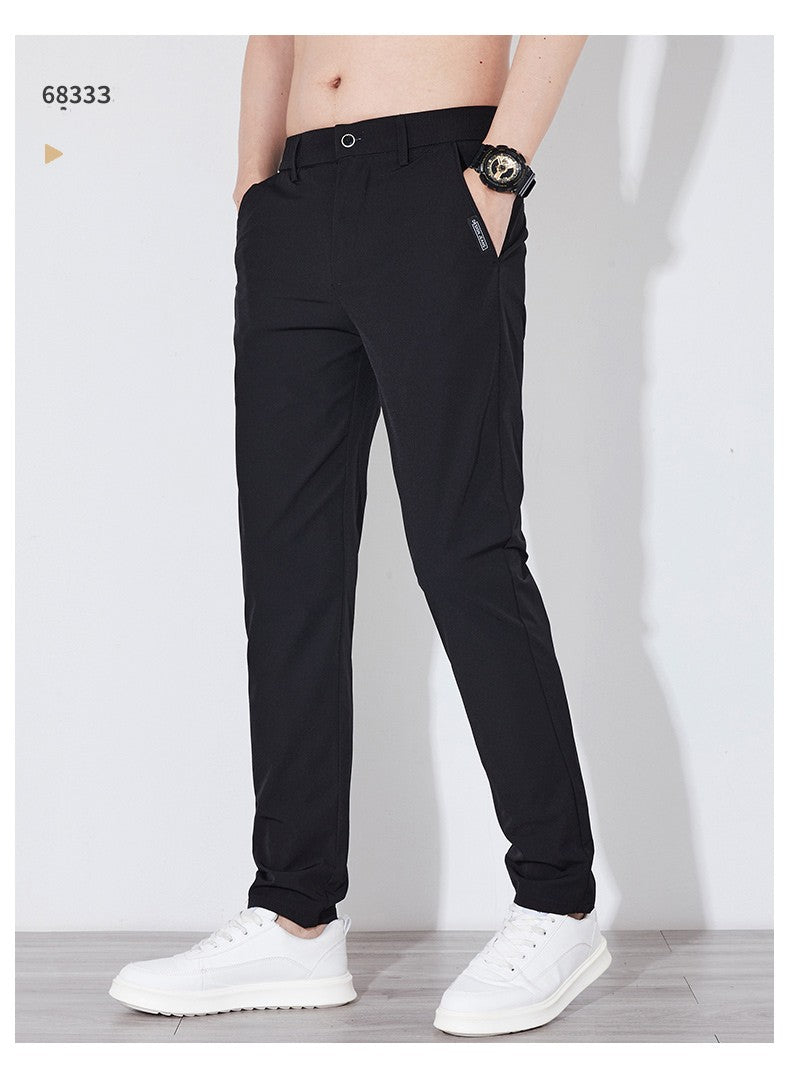 Summer Silk Stretch Smooth Trousers Men Business Elastic Waist Korean Classic Thin Cool Black Gray Casual Suit Pants Male Brand