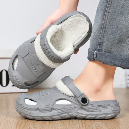 Big Size Winter Casual Men's Slippers Indoor Waterproof PU Leather Home Shoes Fur Flat Warm Fashion Bedroom Houseshoes