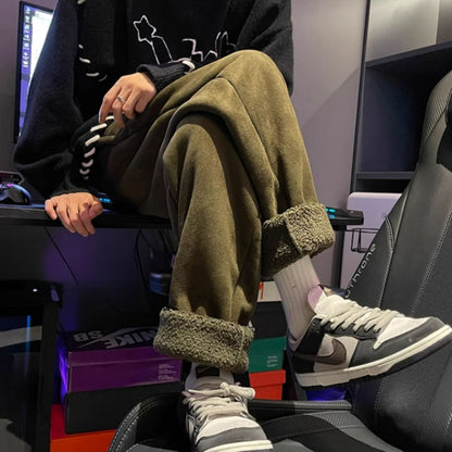 Women's Suede Thickened Straight Leg Pants Korean Style Wide Leg Autumn Winter New Student Fashion Casual Trousers