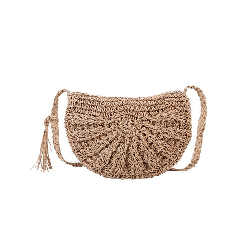 New Half Round Straw Bags for Women Summer Beach Rattan Bag Handmade Woven Half Moon Crossbody Handbags Bohemia