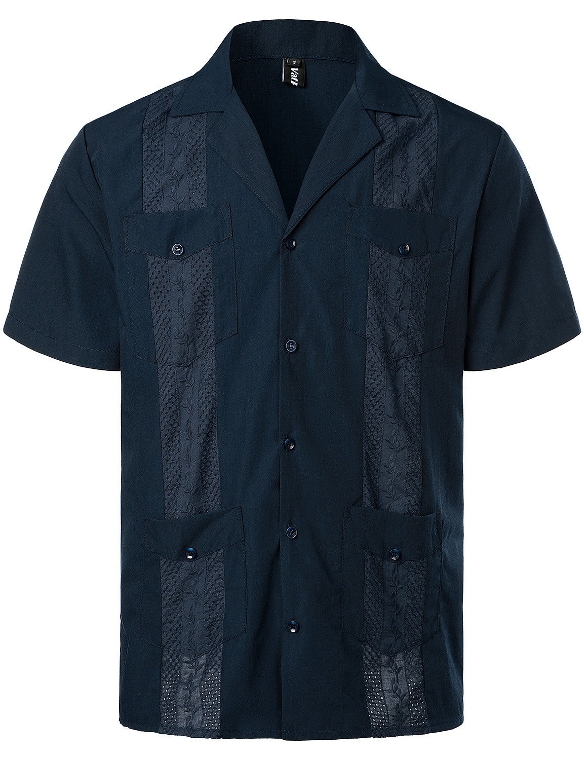 Men's Traditional Cuban Camp Collar Guayabera Shirts Short Sleeve Embroidered Mexican Caribbean Style Beach Shirts with 4 Pocket