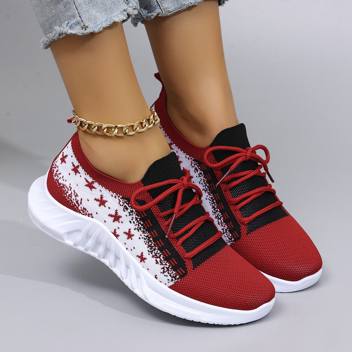 Spring and Autumn New Women's Casual Lace up Comfortable, Breathable, Lightweight and Wear-Resistant Sports Shoes