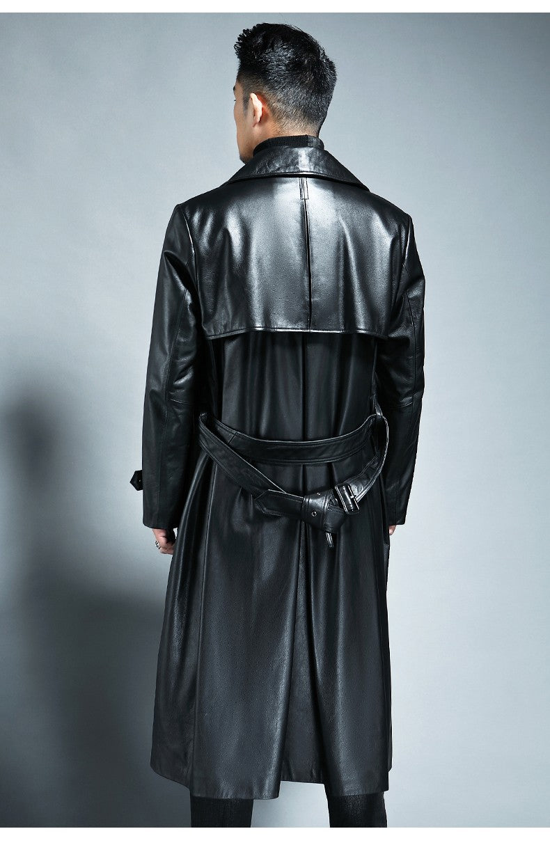 Mauroicardi Spring Autumn Long Cool Waterproof Black Pu Leather Trench Coat Men Double Breasted Plus Size Outerwear 4xl 5xl 2022