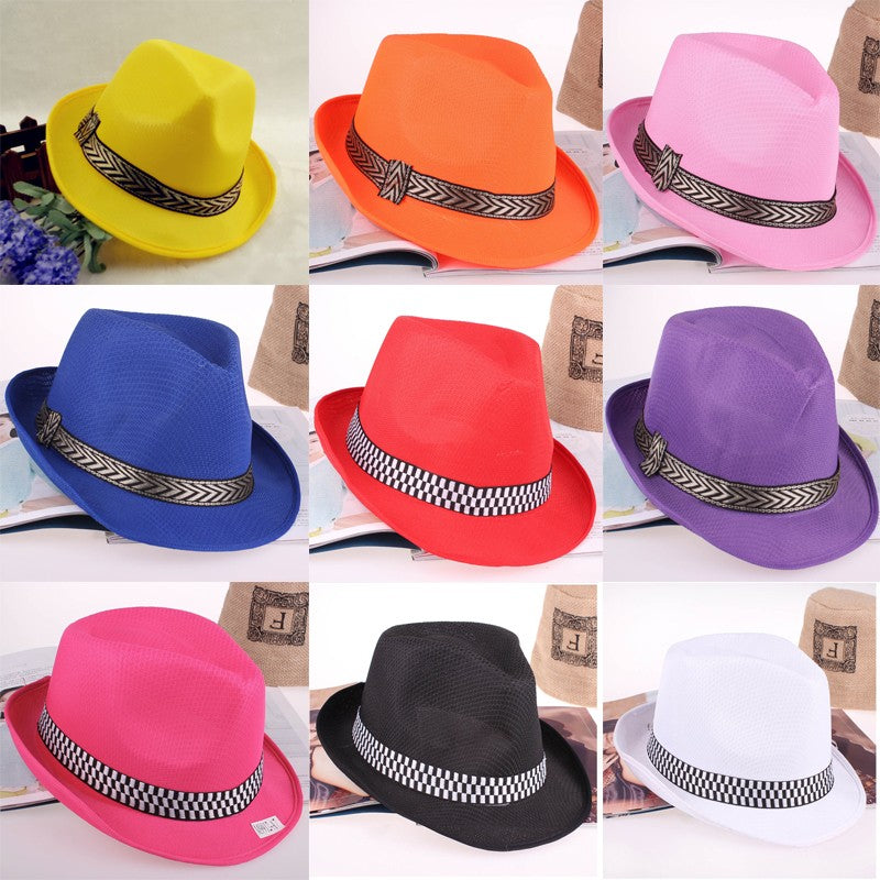 Summer short brim Fast Dry jazz hat for Children Men Women with Striped Band outdoor Beach Parent-child Cap UV protection hat