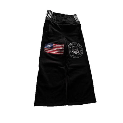Calça Americana Masculina de Cintura Dupla, Calça da Moda de Rua, Calça Masculina com Letras Bordadas Retrô Estilo Harajuku, Unissex