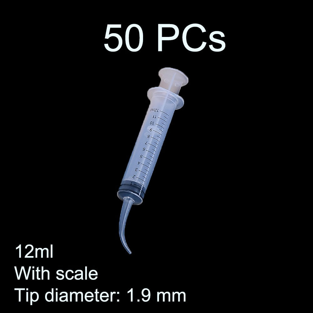 50 Seringas Descartáveis de Irrigação Dental com Ponta Curva 12ml para Uso Odontológico Material Odontológico Diâmetro da Ponta 1.9mm