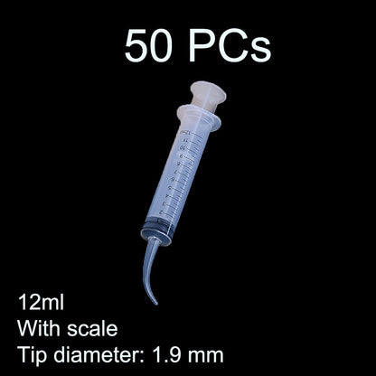 50 Seringas Descartáveis de Irrigação Dental com Ponta Curva 12ml para Uso Odontológico Material Odontológico Diâmetro da Ponta 1.9mm