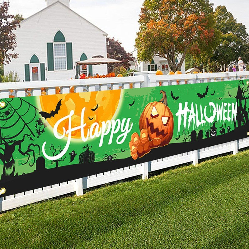 Ghost Halloween Pumpkin Banner Retro Halloween Party Signs Banner Decorations Fence Yard Porch Sign Outdoor Terror Decorations