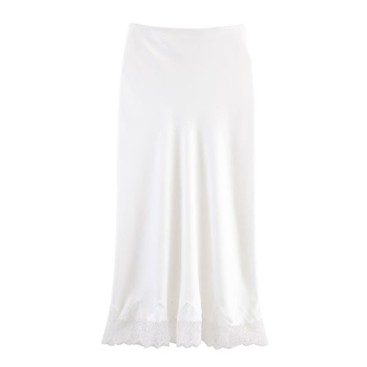 Sexy Satin Half-length Skirt for Women Autumn 2025 Fashionable Trendy Girl Long Skirt A- line Lace Embellished Commute Style