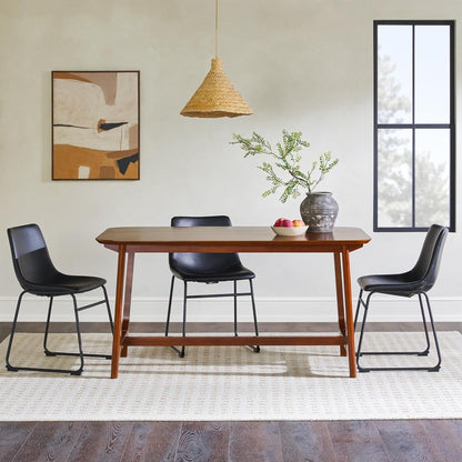 Mid-Century Modern Solid Wood Trestle Base Dining Table, 60 Inch