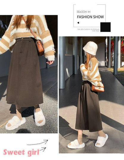 High Waist Plus Size Women Skirt Spring Women Clothing High Waist Hepburn Style Mid-Length A-Line Skirt New Casual Solid Skirts