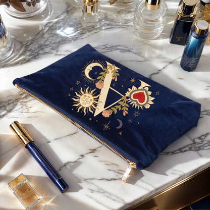 Velvet Handbag Vintage Printed Letter Pattern Makeup Bag