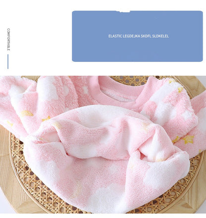Autumn Winter Sleepwear Flannel Pajamas For Girls Boys Long Sleeve Tops+Pants Suits Fashion Home Clothing Baby Kid Sleep Costume