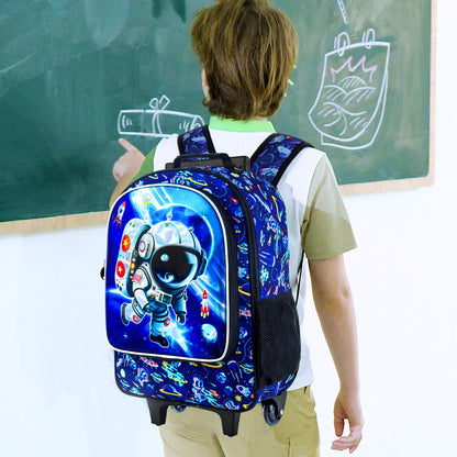 3PCS Astronaut Rolling Backpack for Boys, Kids School Backpacks with Wheels,  UV Printed Roller Wheeled Bookbag