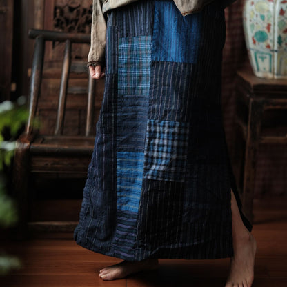 Women Cotton Linen Llong Skirt New Arrival 2025 Autumn Vintage Style Plaid Pattern Loose Comfortable Femae Casual Skirts M2006