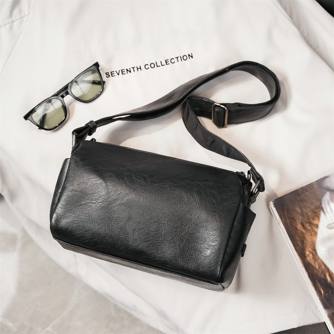 New soft leather men's bag shoulder bag men's leather bag crossbody bag Korean version versatile casual bag small shoulder bag B