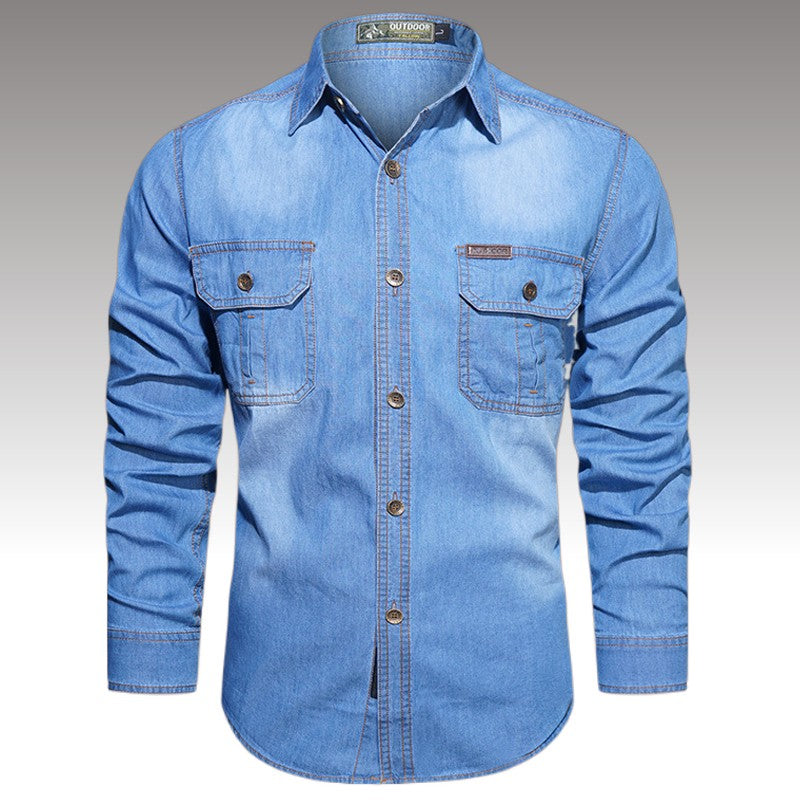 Men's Spring Denim Thin Shirt Soft Cotton Slim Fit Jeans Cowboy Streetwear Male Autumn Long Sleeve Shirts Plus Size 5XL