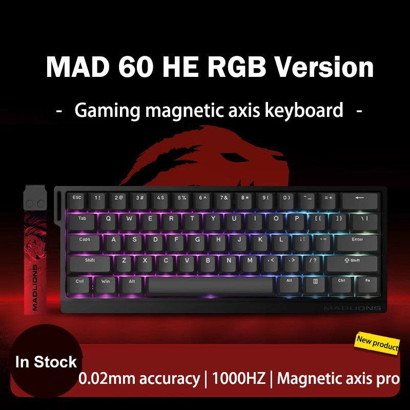 Teclado Gamer Switch Magnético MADLIONS MAD 60/68HE Com Fio Drive Web Custom 8K 61/68 Retorno RT Ajustável Hot Swap