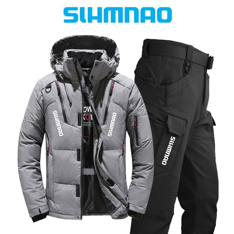 Conjunto de Pesca Quente e Resistente ao Vento e ao Frio de Inverno, Jaqueta Externa Quente, Jaqueta Grossa de Pluma de Ganso e Calças Táticas 2025